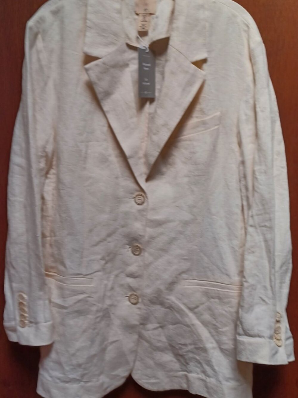 NWT H&M Women's 100% Linen Single Breasted Long Tunic Blazer Ivory Small-Medium